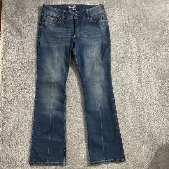 Wrangler Jeans Women Size 11x32 Bootcut Dark Wash Blue Denim Stretch Embroidered - Picture 1 of 7